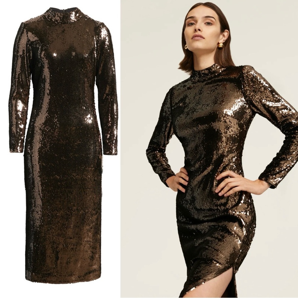 Ted Baker Womens Brookly Sequined Long Cocktail and Party Dress US 6 dark brown - Picture 2 of 15